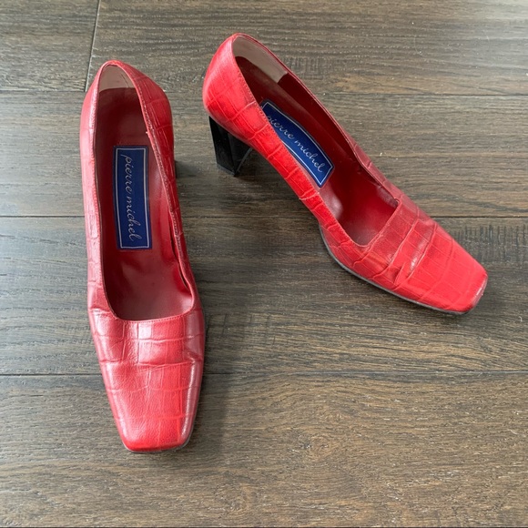 Pierre Michel Size 7 Red Leather High Heels - Picture 2 of 12